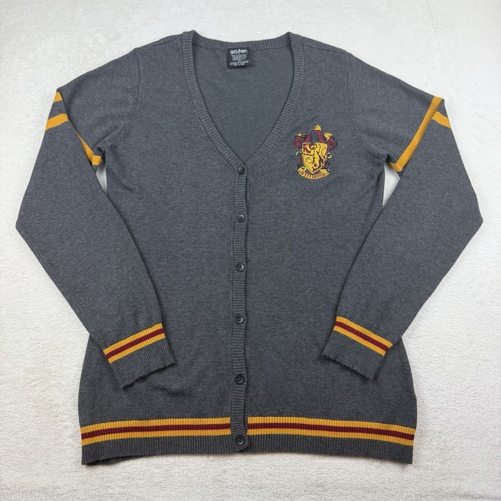 Harry Potter Gryffindor Cardigan Sweater Womens‎ XL Gray Striped Hogwarts V Neck